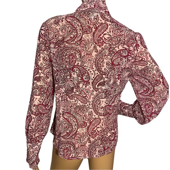 VINTAGE DANA GIBSON SHIMMERY PAISLEY FLORAL RUFFLE SLEEVE PUSSY BOW BLOUSE  SZ M - Picture 3 of 16